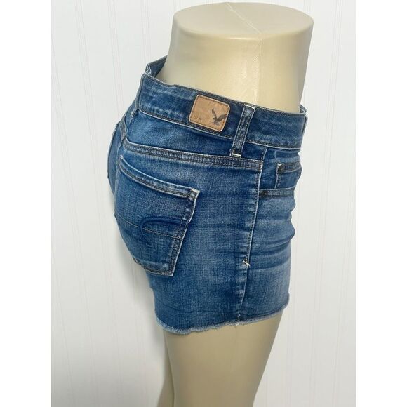American Eagle Outfitters Super Stretch Shortie Raw Hem Denim Short Blue Size 4 - Picture 3 of 13